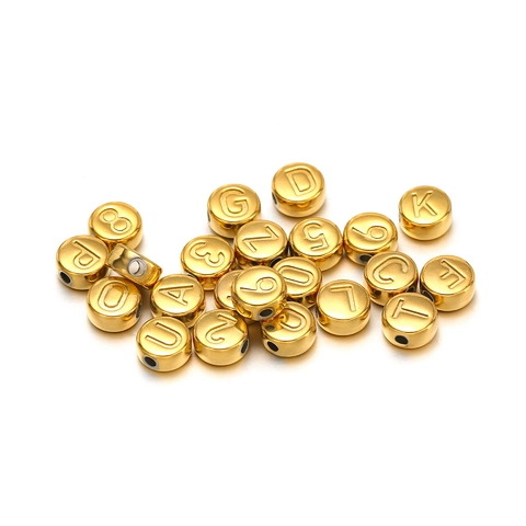 Stainless Steel Flat Round Engraved Number Beads Gold Steel Tone DIY Jewelry Findings Beads For Bracelet Necklace Maker