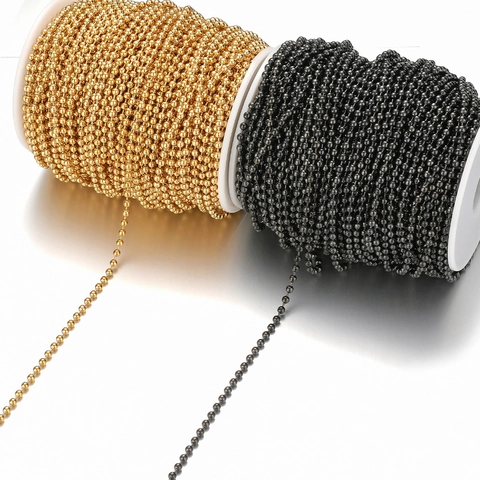 Cadena de Bolas de Acero Inoxidable para Hacer Joyas DIY Oro Negro Plata Galvanizado Accesorios Pulsera Collar Cadena