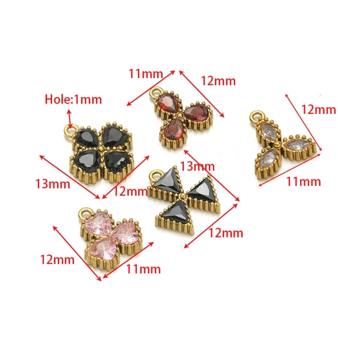 Stainless Steel Rhinestone Heart Clover Triangle Pendants DIY Jewelry Making Accessories Gold Silver Plated Charms For Necklaces Bracelets