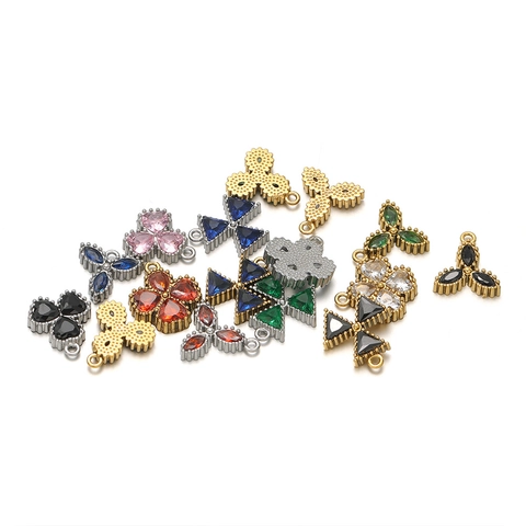 Stainless Steel Rhinestone Heart Clover Triangle Pendants DIY Jewelry Making Accessories Gold Silver Plated Charms For Necklaces Bracelets