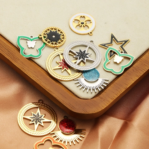 Stainless Steel Hollow Star Butterfly Heart Flower Pendants For DIY Jewelry Making Bracelet Necklace Dripping Oil Charms