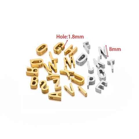8mm Roestvrijstalen Alfabet Letter A-Z Kleine Gat Kralen DIY Hanger Voor Ketting Armband Sieraden Maken Accessoires