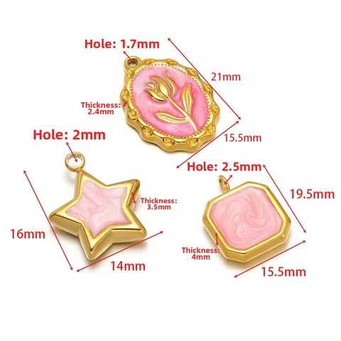 Acciaio Inossidabile Smalto Pentagramma Quadrato Ovale Rosa Tulipano Rilievo Ciondolo Placcato Oro DIY Collana Gioielli Fai Da Te Accessori