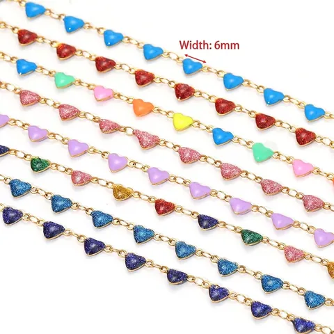 Edelstahl Herzform Emaille Tropföl Pailletten Kette Für DIY Halskette Armband Schmuckherstellung Vergoldetes Zubehör