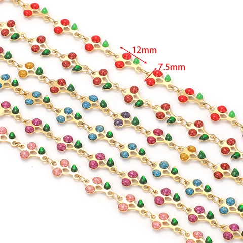 Catena Decorativa in Acciaio Inossidabile con Ciliegia in Smalto per Creazione Gioielli Fai-da-te Placcata Oro Fantasia Frutta