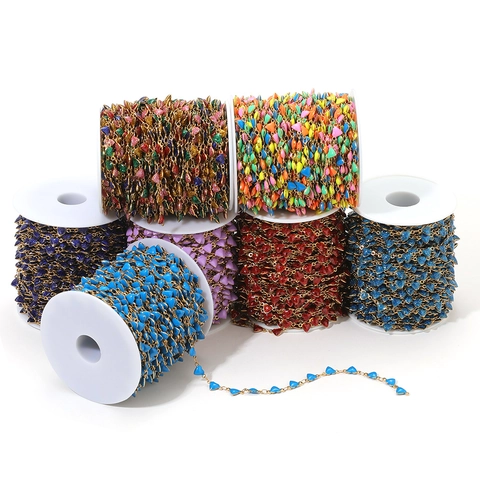 Edelstahl Herzform Emaille Tropföl Pailletten Kette Für DIY Halskette Armband Schmuckherstellung Vergoldetes Zubehör