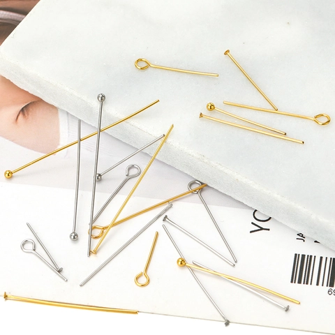 Stainless Steel DIY Jewelry Making Pins 0.6mm Eye Pins T Head Pins Ball Pins Gold Silver Plated Beading Craft Accessories