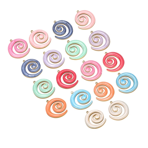 Stainless Steel Spiral Pendant For DIY Necklace Bracelet Making Colorful Enamel Marble Pattern Jewelry Charms Accessory