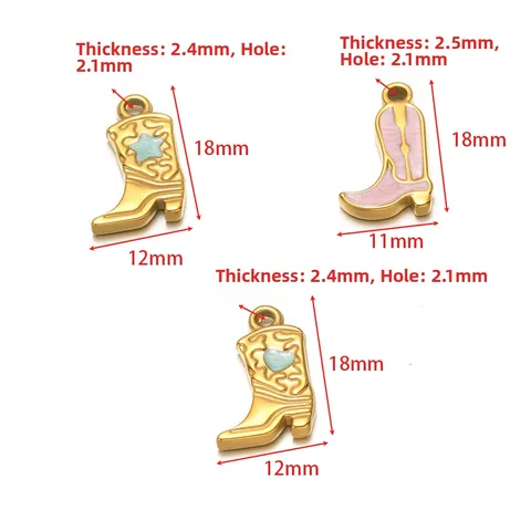 Stainless Steel Cowboy Boot Pendant Enamel Double Sided Shoe Charms For Necklace Earring DIY Jewelry Making Accessories