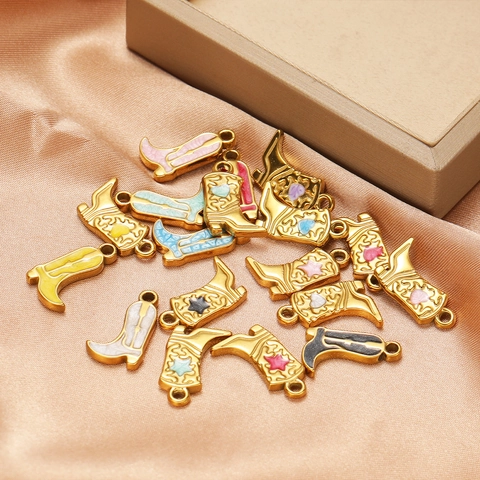 Stainless Steel Cowboy Boot Pendant Enamel Double Sided Shoe Charms For Necklace Earring DIY Jewelry Making Accessories