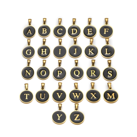 Minimalist Stainless Steel Round Initial Letter Pendant For Women Enamel 26 Alphabet Charm DIY Jewelry Making Accessory Gift