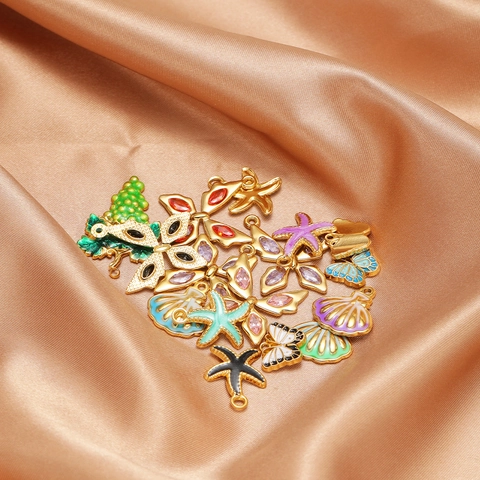 Stainless Steel Heart Lock Butterfly Starfish Shell Pendant Enamel Inlaid Rhinestone DIY Jewelry Making Accessories For Necklace Earrings