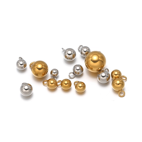 Stainless Steel Round Ball Pendants Jewelry Making DIY Polished Geometric Charms Necklace Bracelet Craft Accessory Gold Silver Pendants
