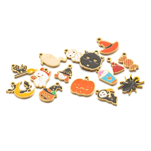 Halloween Stainless Steel Enamel Charms Pendants Pumpkin Ghost Bat Witch Hat Cat Spiders For DIY Jewelry Making Necklaces Earrings Findings