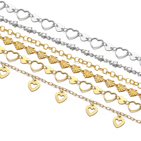 Stainless Steel Heart Star DIY Jewelry Chain Handmade Necklace Bracelet Findings Accessories Vacuum Plated Gold Silver Tone Spool