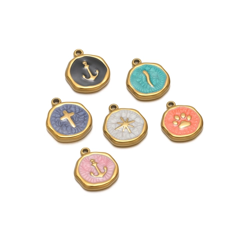 Stainless Steel Enamel Drip Oil Pendants Paw Print Anchor Cross Star Snake Charms DIY Jewelry Making Findings Accessories