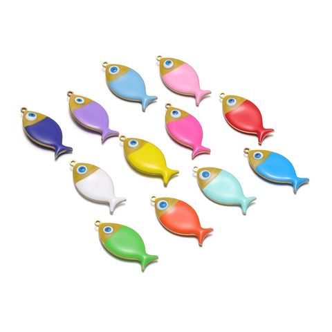 Stainless Steel Fish Pendant Double Sided Enamel Evil Eye Charms For DIY Necklace Earrings Making Jewelry Findings Parts
