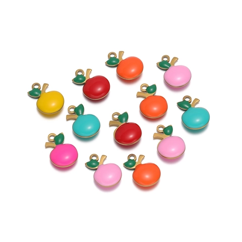 Cartoon Apple Fruit Charms Stainless Steel Enamel Pendants For Necklace Earring DIY Jewelry Making Accessories