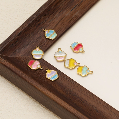 Stainless Steel Mushroom Pendants Enamel Colorful Gold Plated Cartoon Cupcake Style Charms For DIY Necklace Earrings Jewelry Finding Accessory