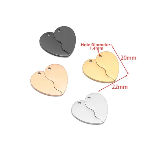 Stainless Steel Split Heart Pendants Puzzle Love Heart Charms For DIY Necklace Earrings Making Couples Friendship Jewelry Accessories