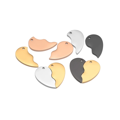 Stainless Steel Split Heart Pendants Puzzle Love Heart Charms For DIY Necklace Earrings Making Couples Friendship Jewelry Accessories