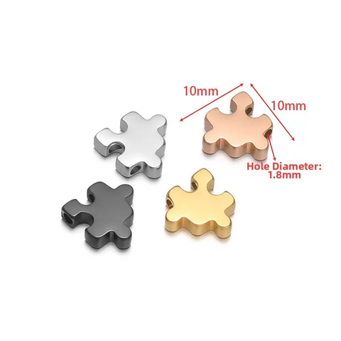 Stainless Steel Puzzle Piece Spacer Beads For DIY Bracelet Necklace Making Gold Rose Gold Steel Black Metal Loose Beads