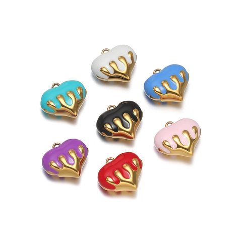 Colgantes de Corazón de Acero Inoxidable Coloridos Esmalte Goteo de Aceite Sólido Amor Forma para DIY Collar Joyería Accesorios