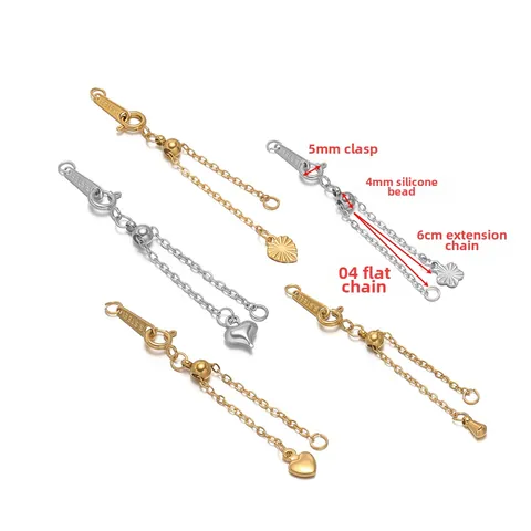 Minimalist Stainless Steel Jewelry Extender Chain With Heart Flower Tail Piece Adjustable Necklace Bracelet Extension For Women Jewelry Making Accessory