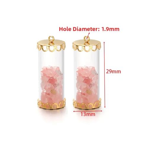 Stainless Steel Cylindrical Pendant With Natural Crushed Stone Glass Bottle Charm For DIY Jewelry Making Necklace Findings
