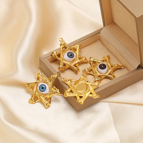 Stainless Steel Gothic Bone Hexagram Evil Eye Pendant Gold Plated Eyeball Charm For DIY Necklace Making Halloween Jewelry Accessory