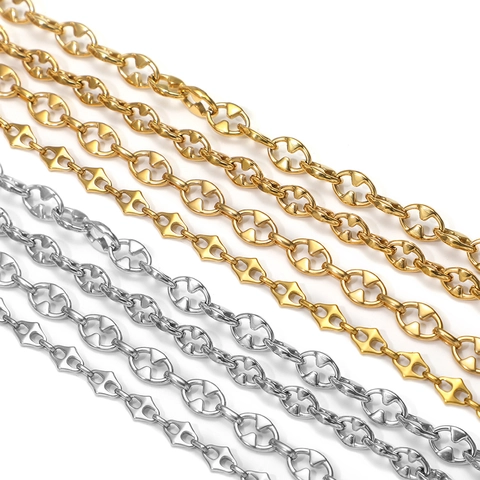 Stainless Steel Pig Nose Coffee Bean Chain Link For DIY Hip Hop Necklace Bracelet Jewelry Making Accessories Findings