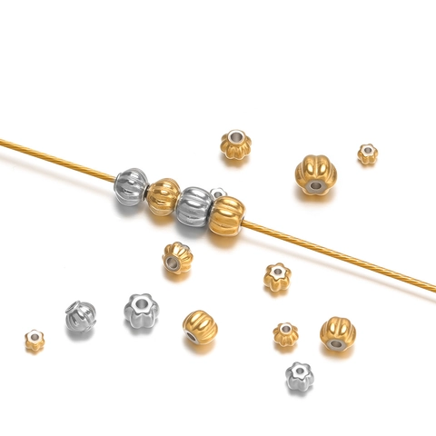 Stainless Steel Pumpkin Lantern Spacer Beads For DIY Bracelet Necklace Jewelry Making Finding Gold Silver Stripe Hollow Beads