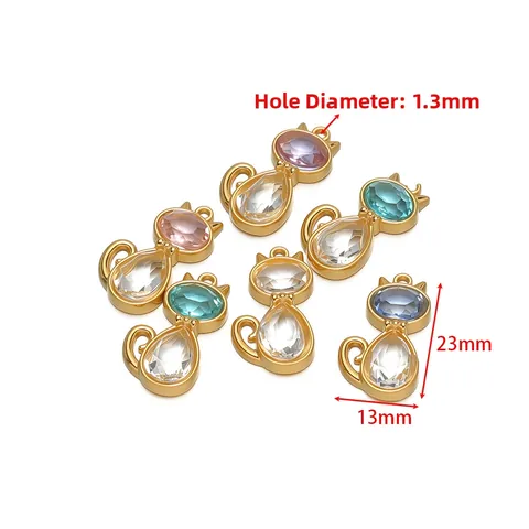 Stainless Steel Cat Shape Rhinestone Pendant Cute Kitten Animal Charms DIY Jewelry Making Accessories For Necklace Earrings