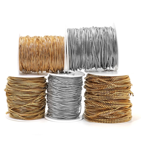 Stainless Steel Box Chain For DIY Jewelry Findings Venetian Link Chain For Necklaces Bracelets Making Gold Silver Bulk