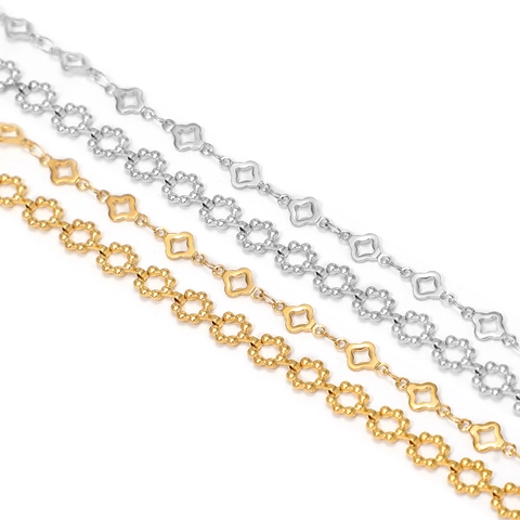 Stainless Steel Snowflake Clover Hollow Link Chain For DIY Necklace Bracelet Making Gold Silver Plated Jewelry Finding Chain