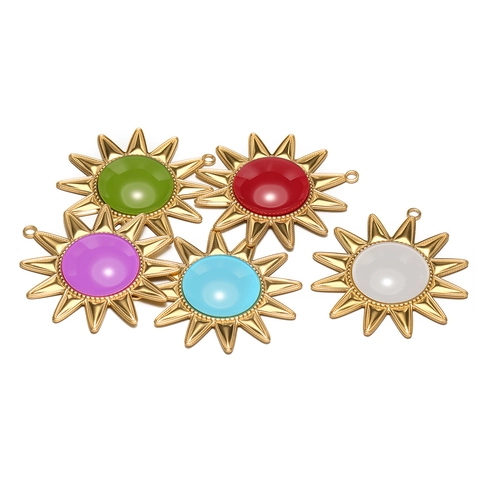 Pendentif Soleil en Acier Inoxydable Plaque Or Avec Pierre Synthétique Pour DIY Collier Boucle Oreille Accessoires