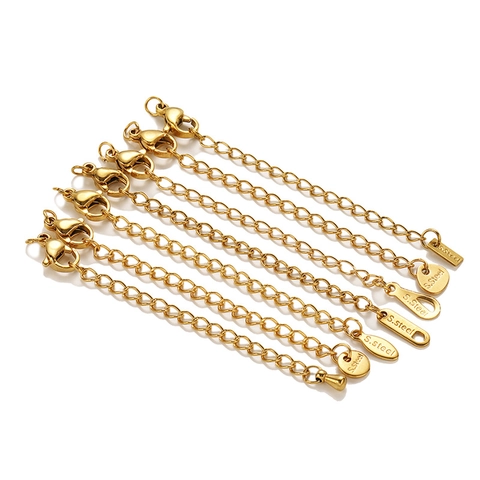 Stainless Steel Extension Chain Set Gold Silver Lobster Clasp Extender Chain with Engraved Tag DIY Jewelry Accessories