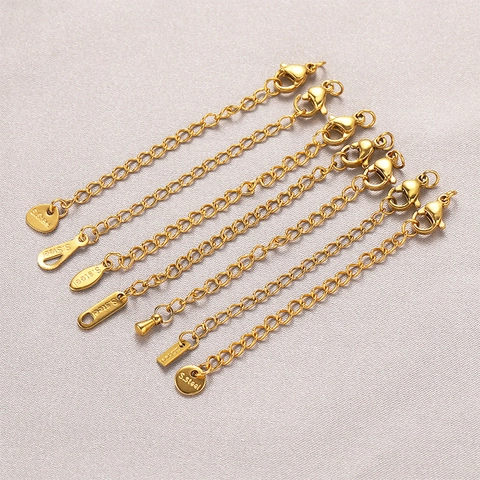 Stainless Steel Extension Chain Set Gold Silver Lobster Clasp Extender Chain with Engraved Tag DIY Jewelry Accessories