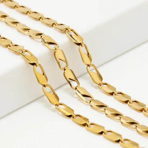 Stainless Steel Hollow Stamped Chain DIY Necklace Bracelet Jewelry Accessory Vacuum Plating Geometric Flat Link Chain