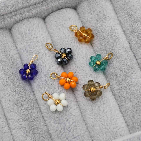 Stainless Steel Acrylic Glass Flower Pendants DIY Jewelry Making Accessories Gold Plated Crystal Charms Pendant Only
