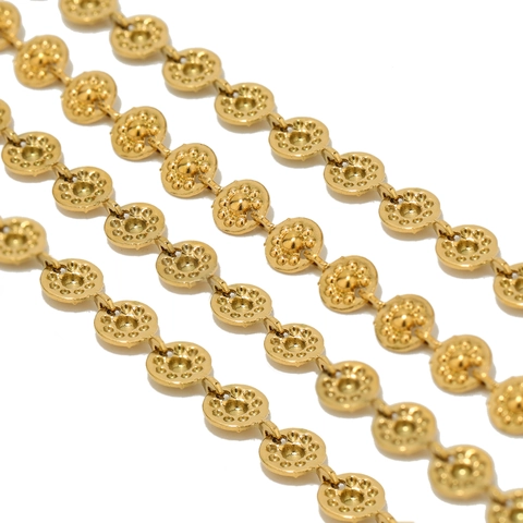 Stainless Steel Sunflower Round Plate Chain DIY Jewelry Making Accessory For Bracelet Necklace Hip Hop Style Jewelry Chain Gold Steel