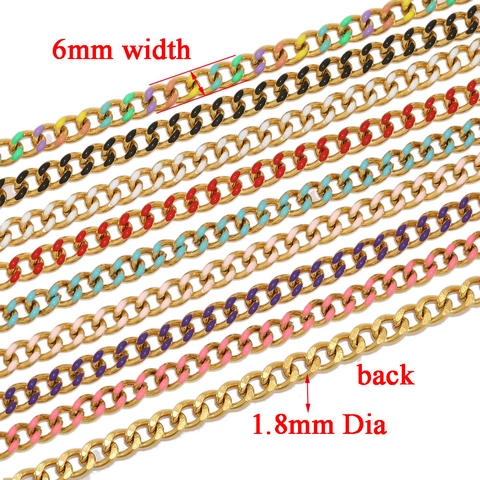 Catena a Maglie Cubane in Acciaio Inossidabile Con Smalto Colorato Gocciolante Oro Placcato Sottovuoto per Gioielli DIY