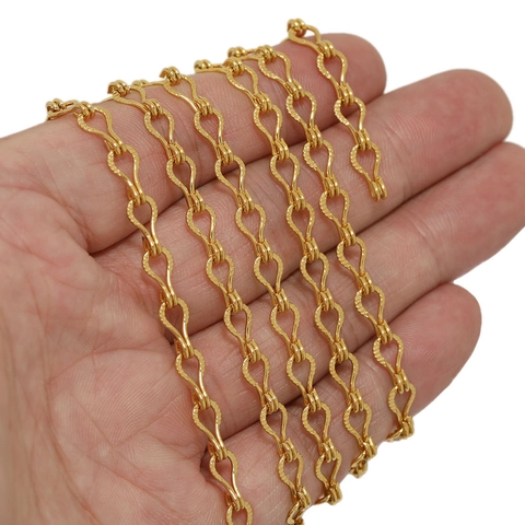 Roestvrij Staal Haakvorm DIY Sieraden Ketting Vacuüm Verguld Reliëf Textuur Schakelketting Voor Ketting Armband Maken