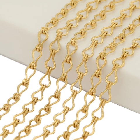 Roestvrij Staal Haakvorm DIY Sieraden Ketting Vacuüm Verguld Reliëf Textuur Schakelketting Voor Ketting Armband Maken