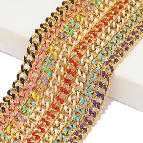 Catena a Maglie Cubane in Acciaio Inossidabile Con Smalto Colorato Gocciolante Oro Placcato Sottovuoto per Gioielli DIY