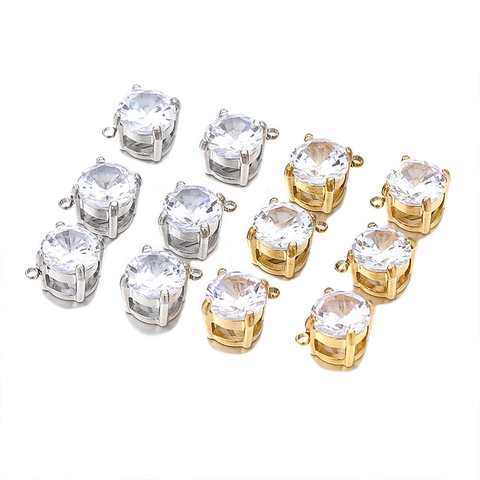 Round Zirconia Stainless Steel Pendant DIY Jewelry Finding For Necklace Making Individual Single Claw Inlaid Charm