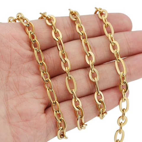 DIY Stainless Steel Flat Oval Cross Chain Punk Necklace Jewelry Making Accessory Men Women Gold Silver Jewelry Link Chain