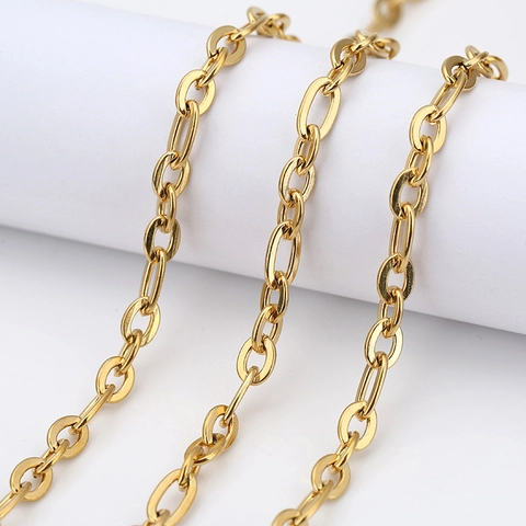 DIY Stainless Steel Flat Oval Cross Chain Punk Necklace Jewelry Making Accessory Men Women Gold Silver Jewelry Link Chain