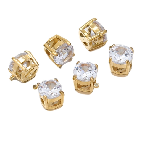 Round Zirconia Stainless Steel Pendant DIY Jewelry Finding For Necklace Making Individual Single Claw Inlaid Charm