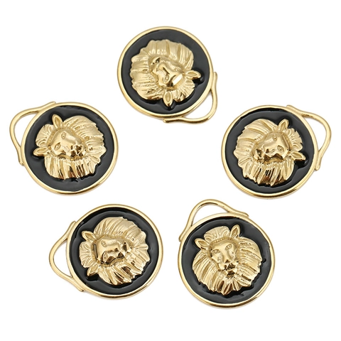 Pendentif Tête de Lion Vintage en Acier Inoxydable Breloque Ronde Émaillée pour Fabrication de Bijoux DIY Collier